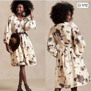 Banana Republic Linen Safari Print Dress XS Belted